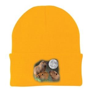 Three Moon Capybaras Cute Gift Funny Cute Animal Parody Tee Knit Cap Winter Beanie