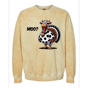 Turkey Moo Cow Funny Thanksgiving Colorblast Crewneck Sweatshirt