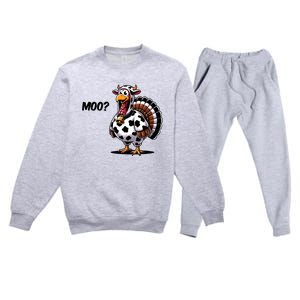 Turkey Moo Cow Funny Thanksgiving Premium Crewneck Sweatsuit Set