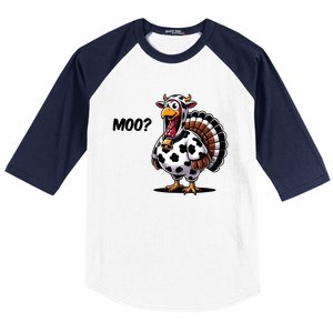 Turkey Moo Cow Funny Thanksgiving Baseball Sleeve Shirt