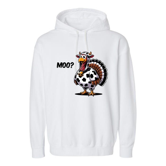 Turkey Moo Cow Funny Thanksgiving Garment-Dyed Fleece Hoodie