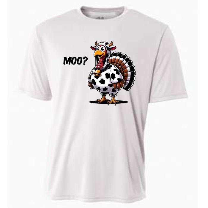 Turkey Moo Cow Funny Thanksgiving Cooling Performance Crew T-Shirt