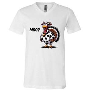 Turkey Moo Cow Funny Thanksgiving V-Neck T-Shirt