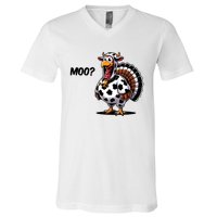 Turkey Moo Cow Funny Thanksgiving V-Neck T-Shirt