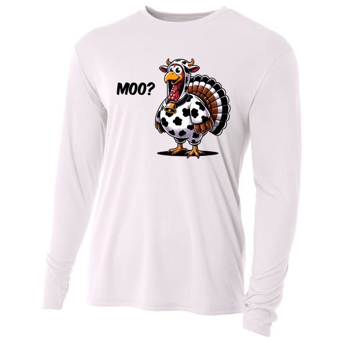 Turkey Moo Cow Funny Thanksgiving Cooling Performance Long Sleeve Crew