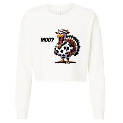 Turkey Moo Cow Funny Thanksgiving Cropped Pullover Crew