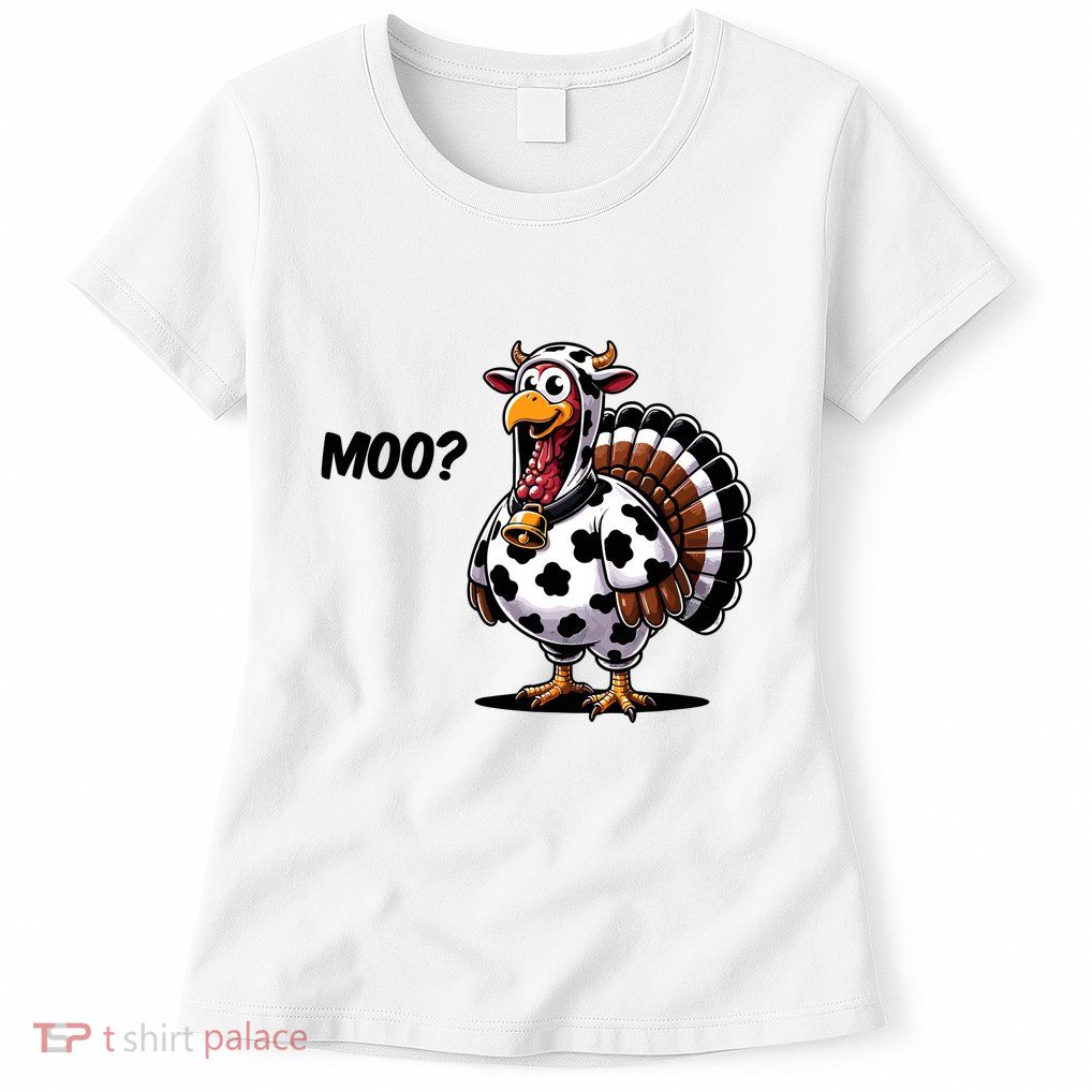 Turkey Moo Cow Funny Thanksgiving Womens T-Shirt