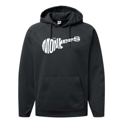 The M.O.N.K.E.E.S Classic White Guitar Logo Black Performance Fleece Hoodie