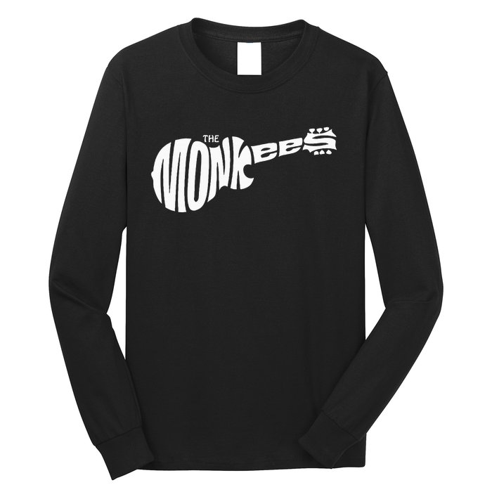 The M.O.N.K.E.E.S Classic White Guitar Logo Black Long Sleeve Shirt