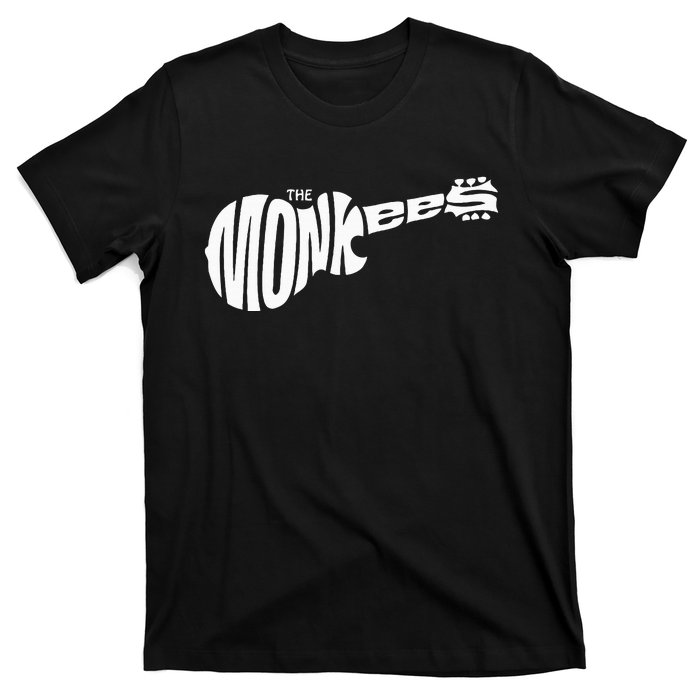 The M.O.N.K.E.E.S Classic White Guitar Logo Black T-Shirt