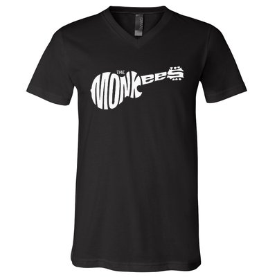 The M.O.N.K.E.E.S Classic White Guitar Logo Black V-Neck T-Shirt