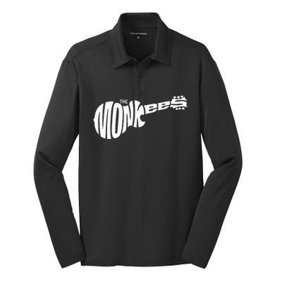 The M.O.N.K.E.E.S Classic White Guitar Logo Black Silk Touch Performance Long Sleeve Polo