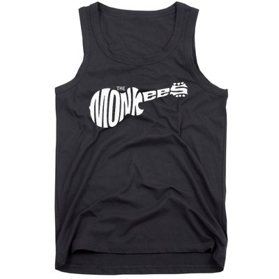 The M.O.N.K.E.E.S Classic White Guitar Logo Black Tank Top