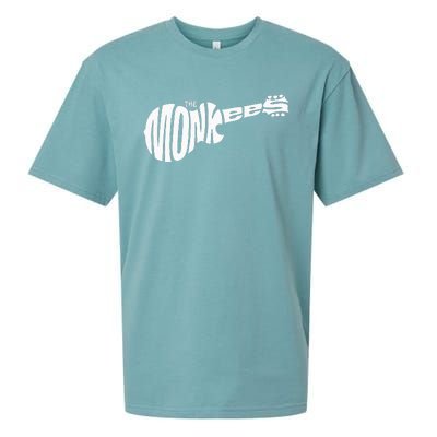 The M.O.N.K.E.E.S Classic White Guitar Logo Black Sueded Cloud Jersey T-Shirt