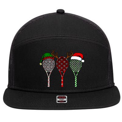 Tennis Merry Chistmas 3 Tennis Racket Christmas 7 Panel Mesh Trucker Snapback Hat