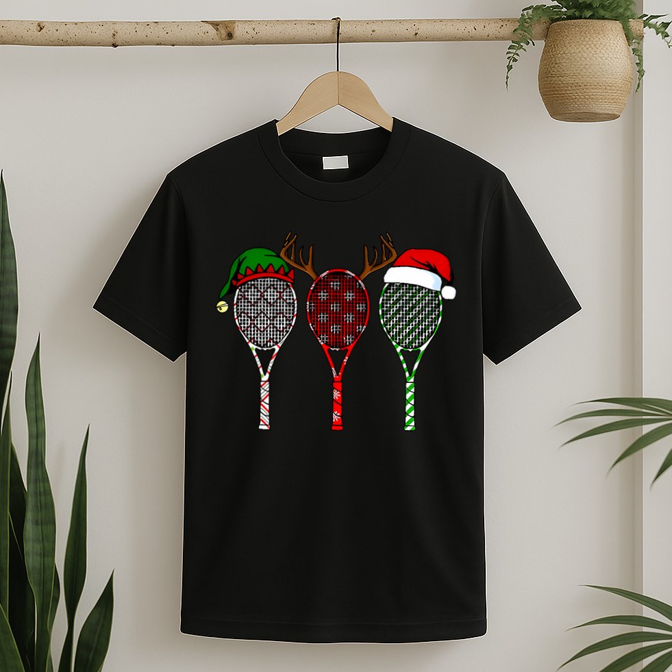 Tennis Merry Chistmas 3 Tennis Racket Christmas T-Shirt