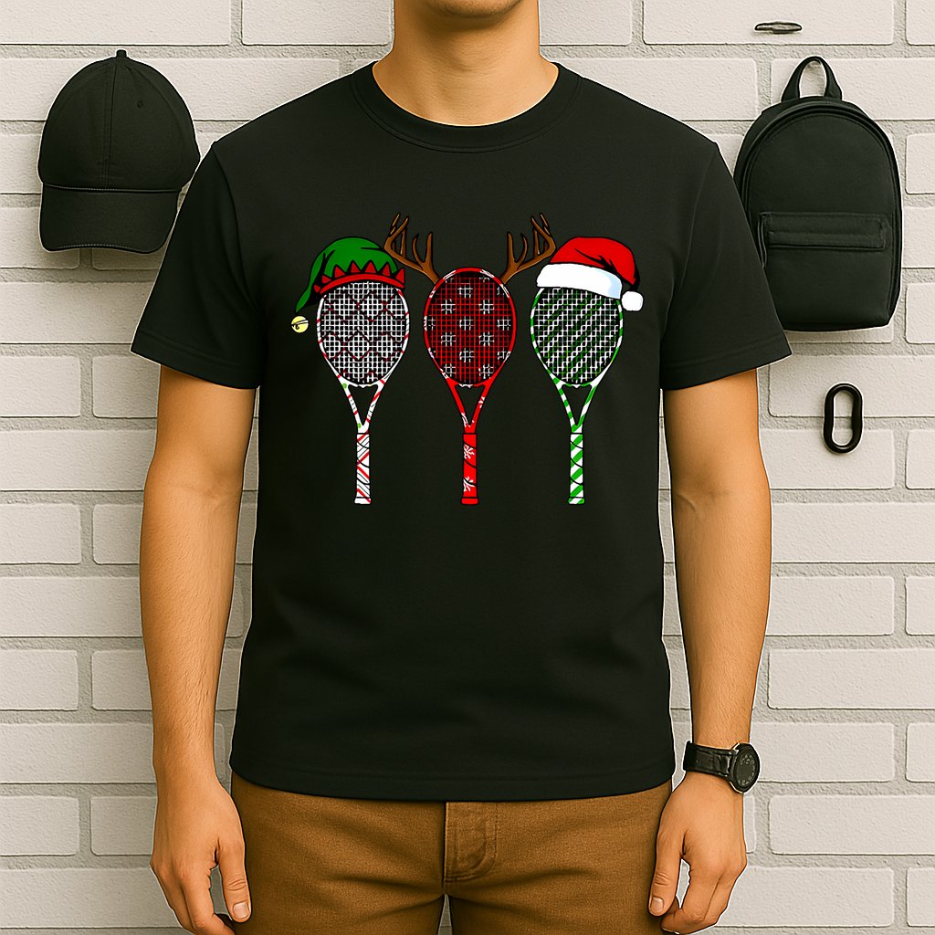 Tennis Merry Chistmas 3 Tennis Racket Christmas T-Shirt