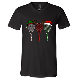 Tennis Merry Chistmas 3 Tennis Racket Christmas V-Neck T-Shirt