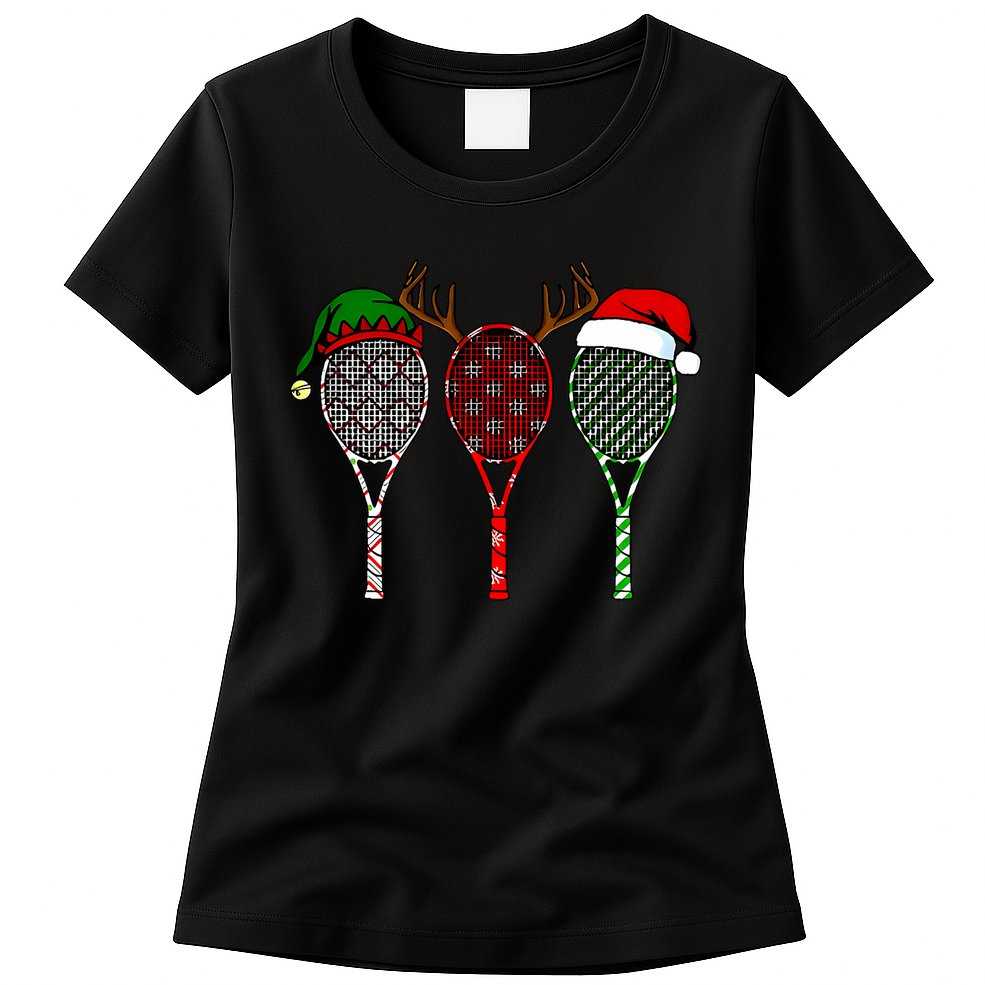 Tennis Merry Chistmas 3 Tennis Racket Christmas Womens T-Shirt