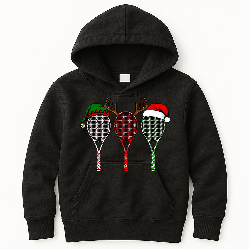 Tennis Merry Chistmas 3 Tennis Racket Christmas Kids Hoodie