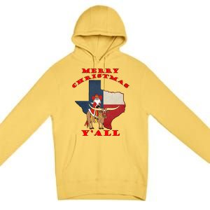 Texas Merry Christmas YAll Santa On Bull Design Premium Pullover Hoodie