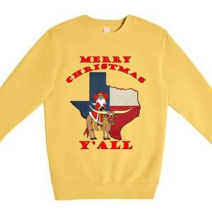 Texas Merry Christmas YAll Santa On Bull Design Premium Crewneck Sweatshirt