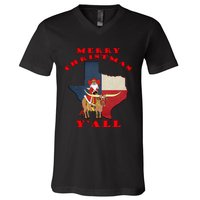 Texas Merry Christmas YAll Santa On Bull Design V-Neck T-Shirt