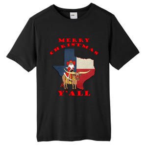 Texas Merry Christmas YAll Santa On Bull Design Tall Fusion ChromaSoft Performance T-Shirt