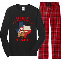 Texas Merry Christmas YAll Santa On Bull Design Long Sleeve Pajama Set