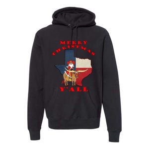 Texas Merry Christmas YAll Santa On Bull Design Premium Hoodie