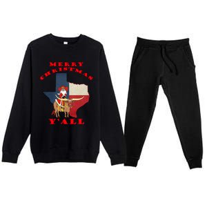 Texas Merry Christmas YAll Santa On Bull Design Premium Crewneck Sweatsuit Set