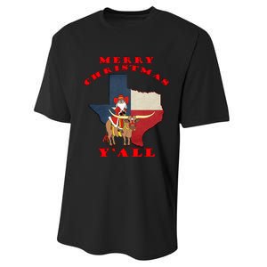 Texas Merry Christmas YAll Santa On Bull Design Performance Sprint T-Shirt