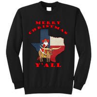 Texas Merry Christmas YAll Santa On Bull Design Tall Sweatshirt