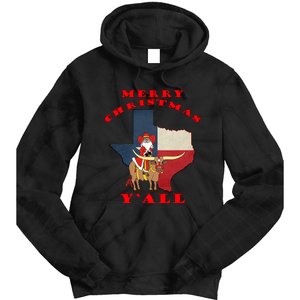 Texas Merry Christmas YAll Santa On Bull Design Tie Dye Hoodie