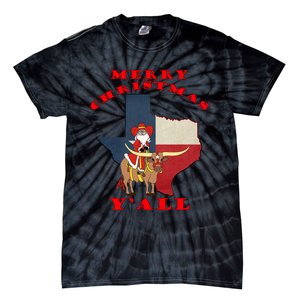 Texas Merry Christmas YAll Santa On Bull Design Tie-Dye T-Shirt