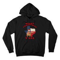 Texas Merry Christmas YAll Santa On Bull Design Tall Hoodie