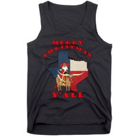 Texas Merry Christmas YAll Santa On Bull Design Tank Top