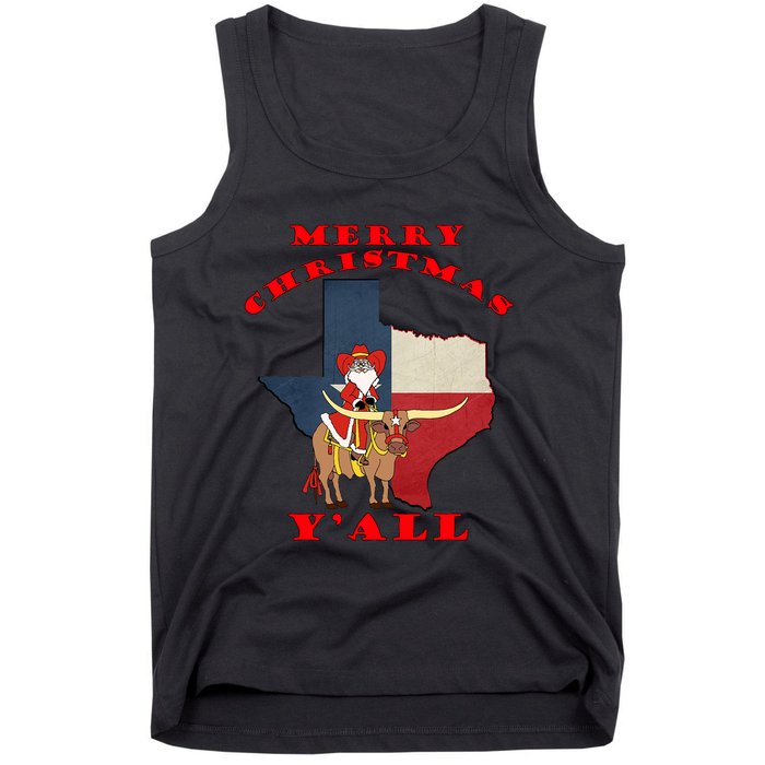 Texas Merry Christmas YAll Santa On Bull Design Tank Top