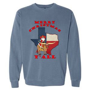 Texas Merry Christmas YAll Santa On Bull Design Garment-Dyed Sweatshirt