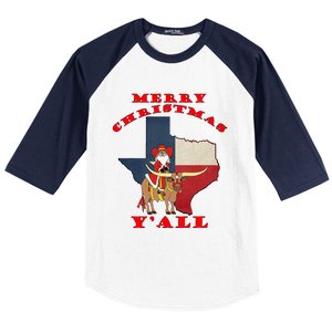 Texas Merry Christmas YAll Santa On Bull Design Baseball Sleeve Shirt