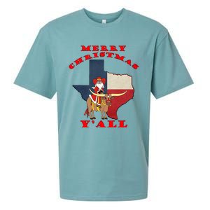 Texas Merry Christmas YAll Santa On Bull Design Sueded Cloud Jersey T-Shirt