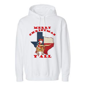 Texas Merry Christmas YAll Santa On Bull Design Garment-Dyed Fleece Hoodie