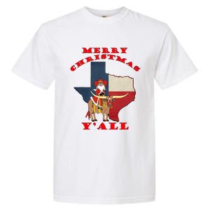 Texas Merry Christmas YAll Santa On Bull Design Garment-Dyed Heavyweight T-Shirt