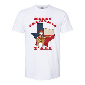 Texas Merry Christmas YAll Santa On Bull Design Softstyle CVC T-Shirt