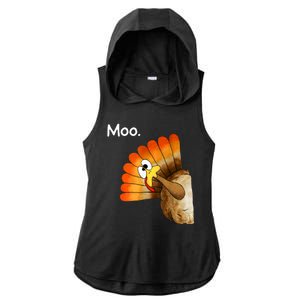 Turkey Moo Cow Funny Thanksgiving Ladies PosiCharge Tri-Blend Wicking Draft Hoodie Tank