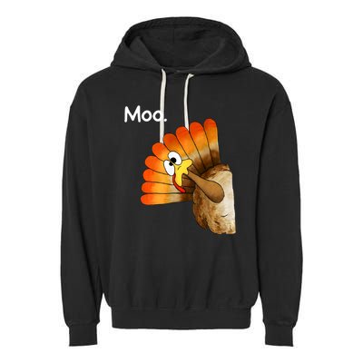 Turkey Moo Cow Funny Thanksgiving Garment-Dyed Fleece Hoodie