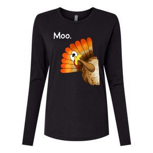 Turkey Moo Cow Funny Thanksgiving Womens Cotton Relaxed Long Sleeve T-Shirt