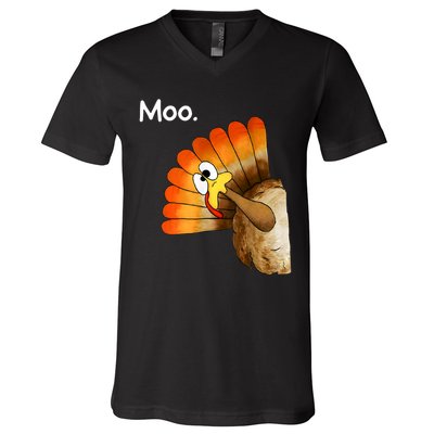 Turkey Moo Cow Funny Thanksgiving V-Neck T-Shirt