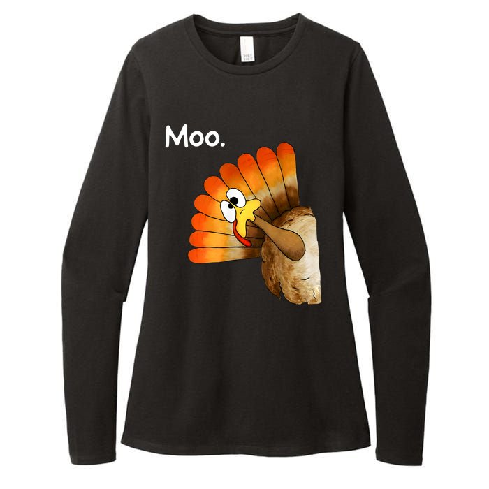 Turkey Moo Cow Funny Thanksgiving Womens CVC Long Sleeve Shirt