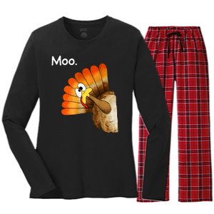 Turkey Moo Cow Funny Thanksgiving Women's Long Sleeve Flannel Pajama Set 